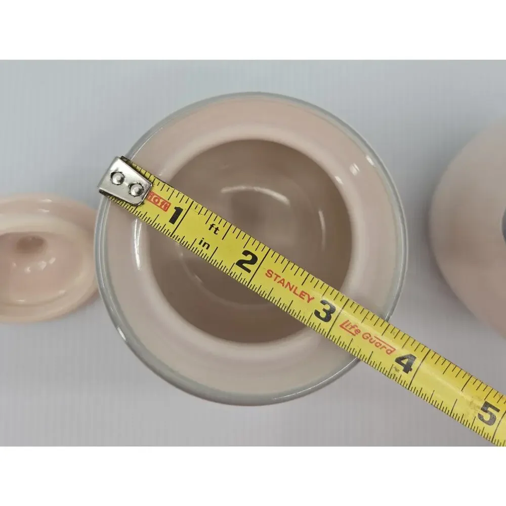 Pfaltzgraff Aura Pink Creamer & Covered Sugar Bowl Set Striped Stoneware USA